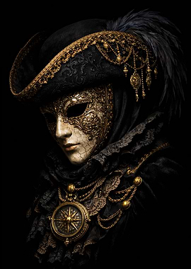 Venetian Masquerade Mask with Compass Pendant