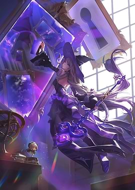 Mysterious Witch in a Cosmic Room