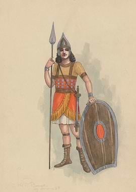 Ancient Warrior with Spear and Shield