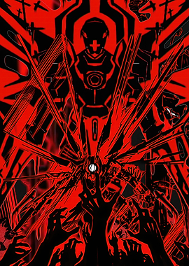 Dark Sci-Fi Figure with Red Energy