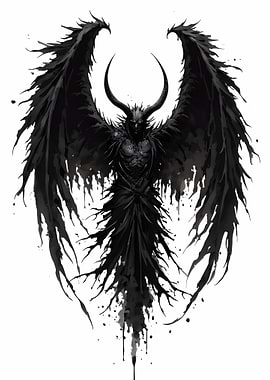 Dark Angel with Horns and Wings