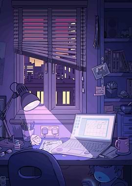 Cozy Desk Scene with City View