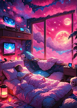 Dreamy Bedroom with Cosmic Sky View