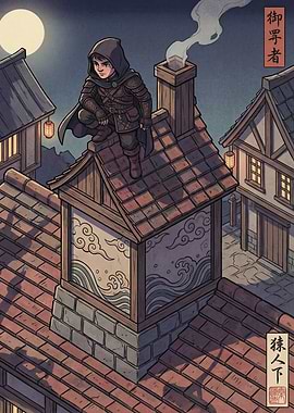 Assassin on Rooftop at Night