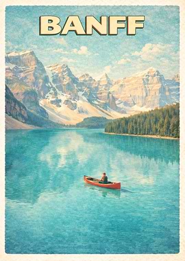 Banff Lake Retro Travel Poster