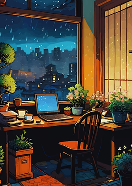 Cozy Rainy Day Workspace