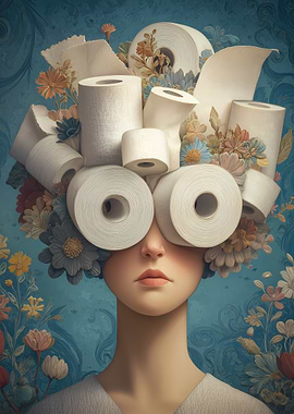 Woman with Toilet Paper Hair and Flowers