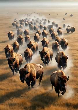 Bison Herd Migration in a Dusty Landscape