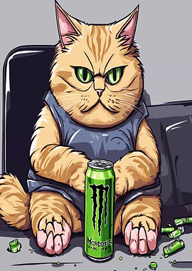 Grumpy Cat with Monster Energy Drink