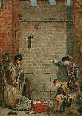 Medieval scene of a fallen man