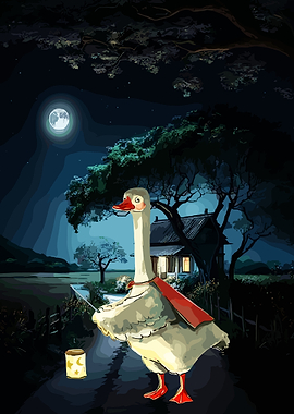 Goose with Lantern at Night