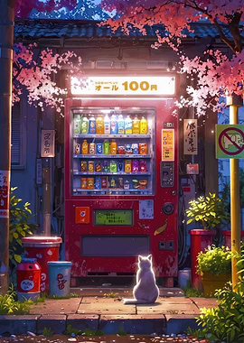 Cat at a Japanese Vending Machine