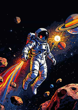 Astronaut in Space with Planets