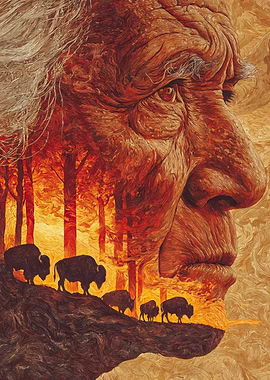 Bison Sunset Forest Elder Portrait
