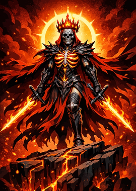 Fiery Skeleton King with Swords