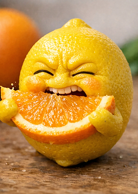 Funny Lemon Eating Orange Slice