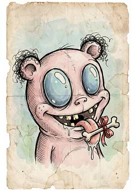 Creepy Pink Bear with Bone