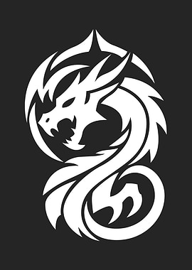 White Dragon Emblem on Black Background