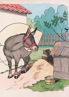 Donkey and Dog in a Rural Setting