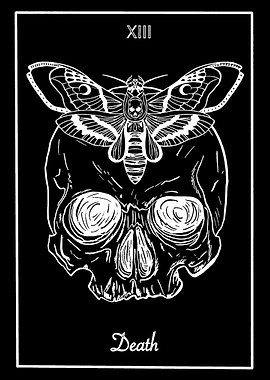 Death Tarot Card with Moth and Skull