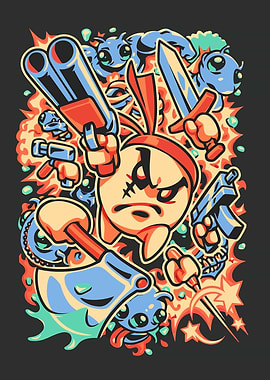 Angry Bunny Warrior with Guns and Sword