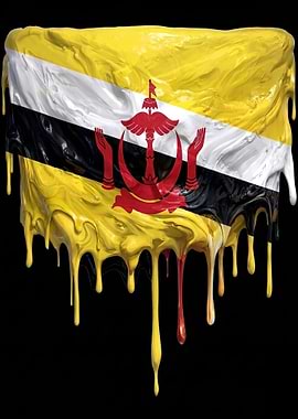 Brunei Flag Colorful Dripping