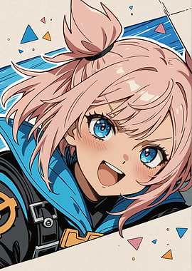 Anime Girl with Pink Hair and Blue Eyes