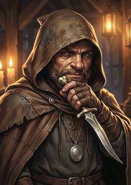 Mysterious Hooded Man with Dagger