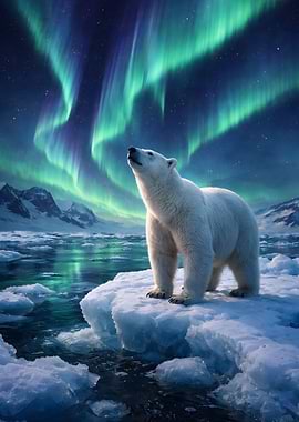 Polar Bear Under Aurora Borealis