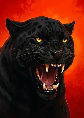 Fierce Black Panther Roaring art