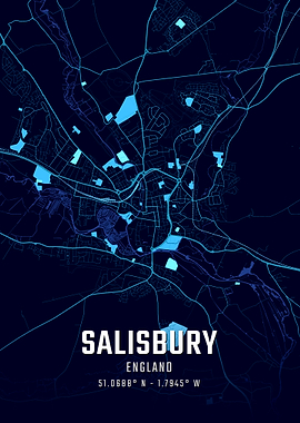 Salisbury England Midnight City Map Art