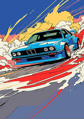 Blue BMW M3 Drifting with Smoke