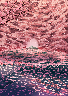 Cherry Blossom Tunnel with Petals
