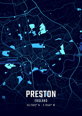 Preston England Midnight City Map