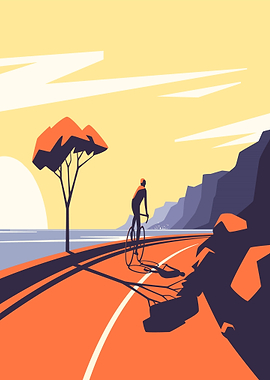 Cyclist on a Coastal Road