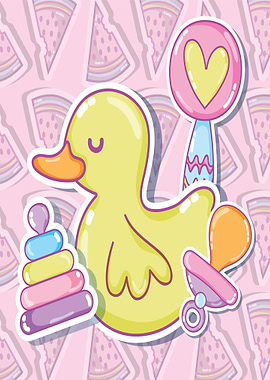 Cute Baby Toys on Pink Background