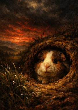 Guinea Pig in a Burrow at Sunset