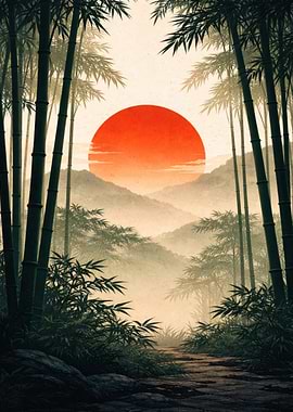 Bamboo Forest Sunrise Landscape