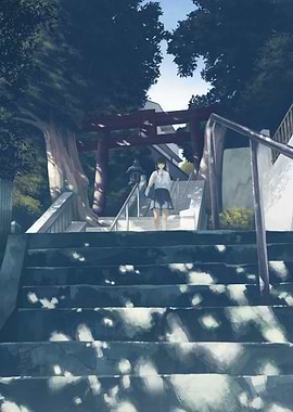 Girl at Japanese Shrine Entrance