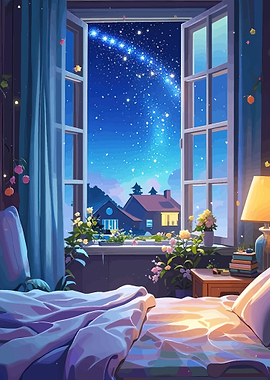 Cozy Bedroom with Starry Night View