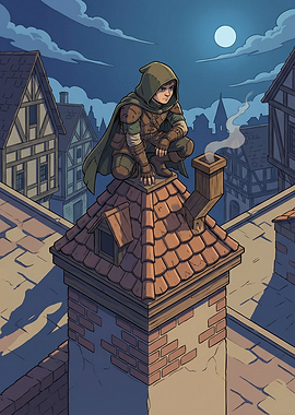 Rooftop Vigil in a Medieval City