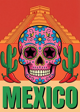 Mexican Skull and Pyramid