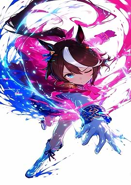 Anime Girl with Horse Ears and Energetic Aura