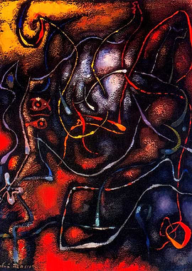 Abstract Expressionist Painting with Swirling Lines