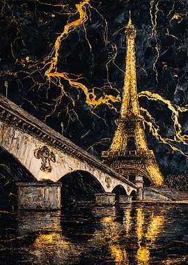 Golden Eiffel Tower Paris Painting