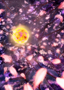 Dreamy Cherry Blossoms Under a Celestial Moon