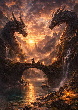Epic Dragon Bridge Fantasy Landscape