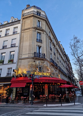 Parisian Cafe with Holiday Decorations