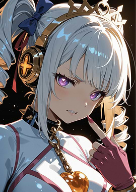 Anime Girl with Headphones and Crown