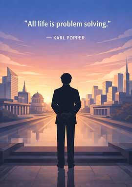 Man overlooking city at sunset